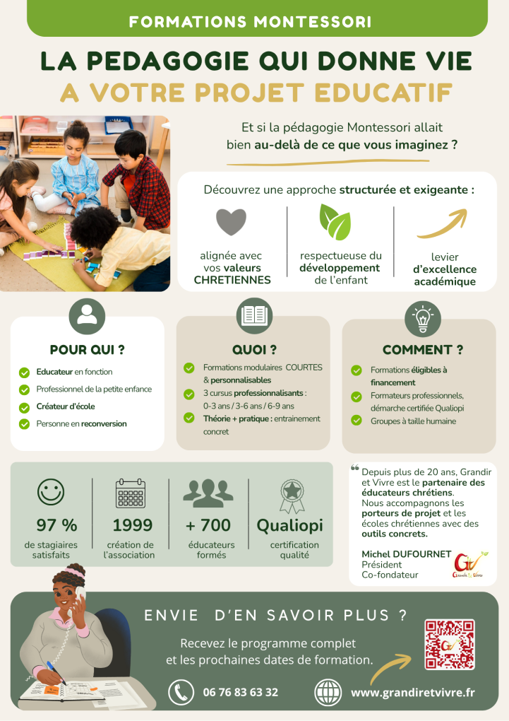 Flyer Grandir et Vivre formations Montessori ACSI